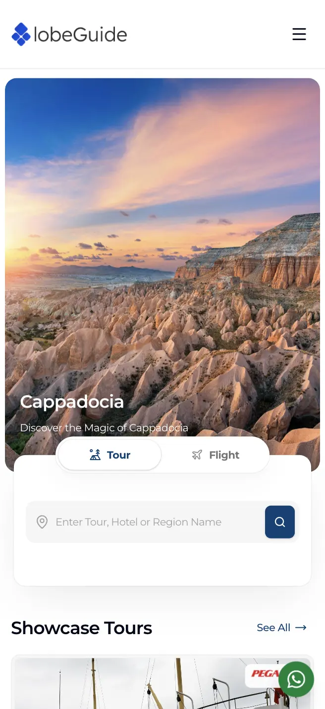 Mobile view of the tour sales site